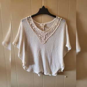 Beautiful White Top with Lace Neckline
